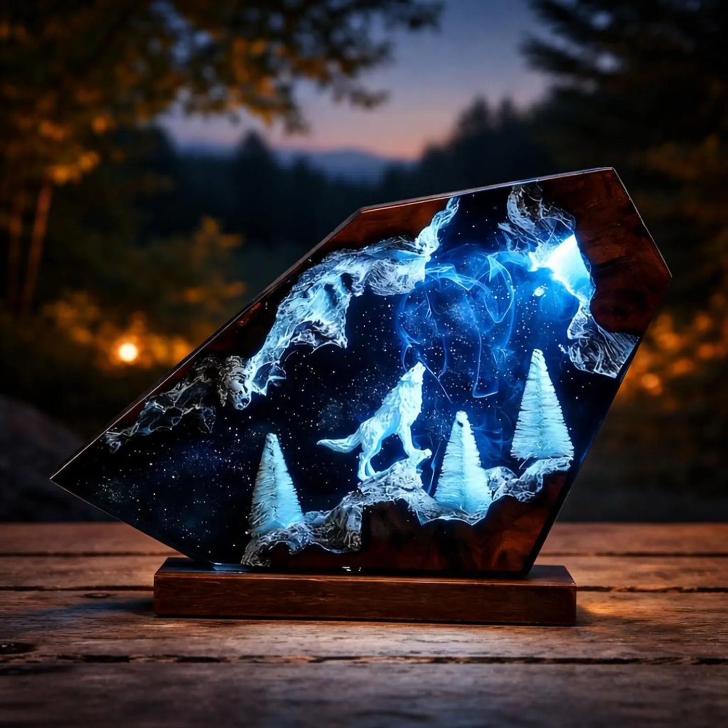 Arctic Wolf Starry Sky Resin Lamp