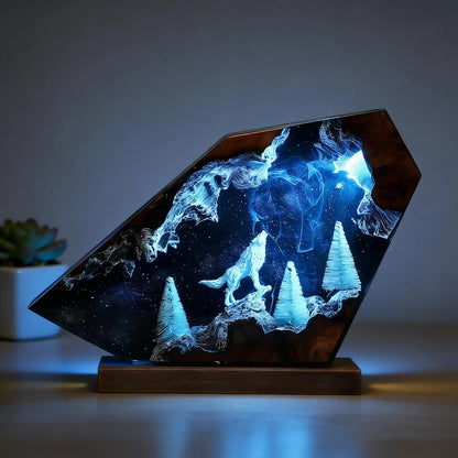 Arctic Wolf Starry Sky Resin Lamp